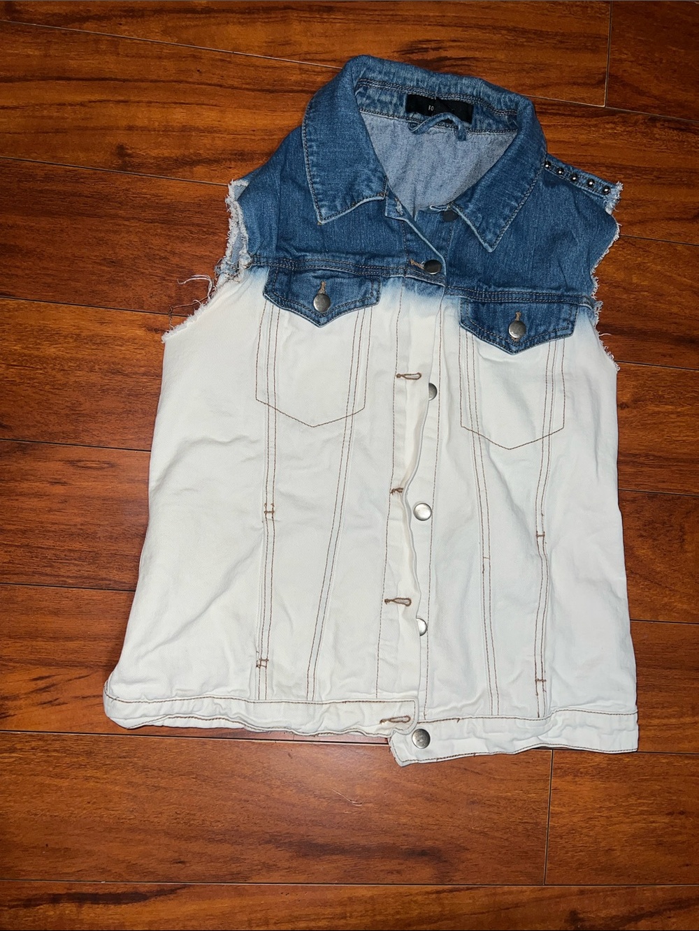 Forever 21 Denim Yoke Sleeveless Vest in Blue and Cream